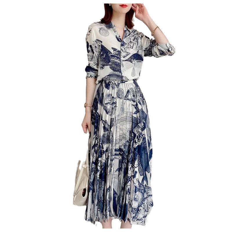 Long Dress Women's Spring Summer Blue White Porcelain Dress Printing Slim Dress Short Sleeves Dress KilyClothing