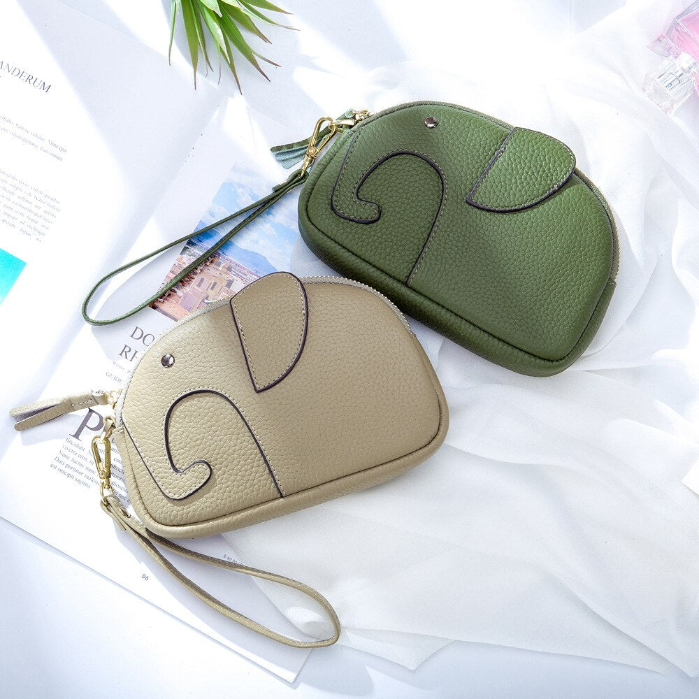 Cute Elephant Clutch Bag Leisure Fashion Portable Circular Round Genuine Leather Wallet KilyClothing