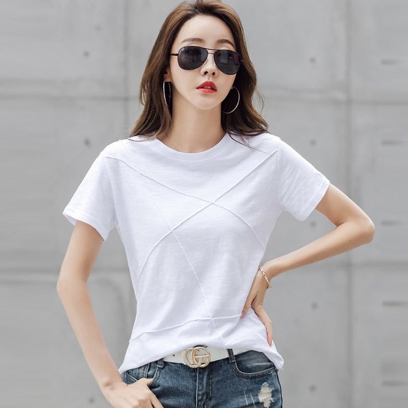 Slim Cotton Bamboo T-Shirts O-Neck Short Sleeve Ribbed Casual Solid Color Tops KilyClothing