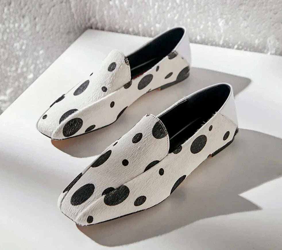 Fashion Casual Flats Square Toe Polka Dot Women's Horsehair Loafers Spring Autumn Party Office Shoes KilyClothing