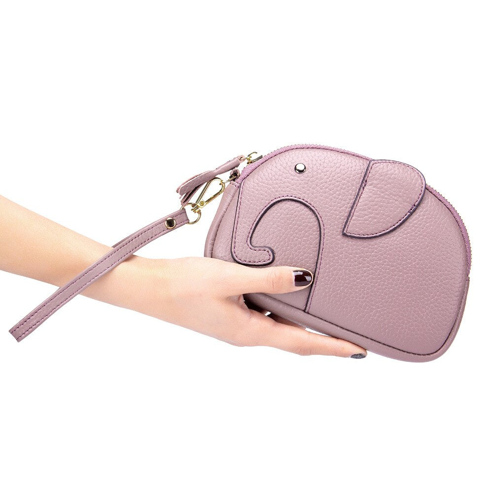 Cute Elephant Clutch Bag Leisure Fashion Portable Circular Round Genuine Leather Wallet KilyClothing