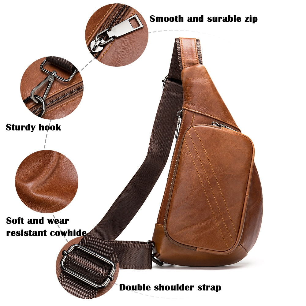 Men's Genuine Leather Chest Pack Man Sling Messenger Bags Belt Small Crossbody Bags KilyClothing