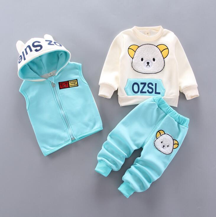 Unisex Clothing Set Hooded Outerwear Tops Pants 3PCS Outfits Kids Toddler Warm KilyClothing