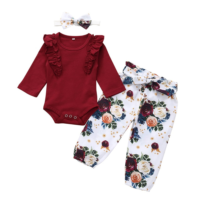 Sets Fashion Toddler Outfits Long Sleeve Tops Flower Pants Headband Cute 3Pcs Newborn Infant Clothing KilyClothing