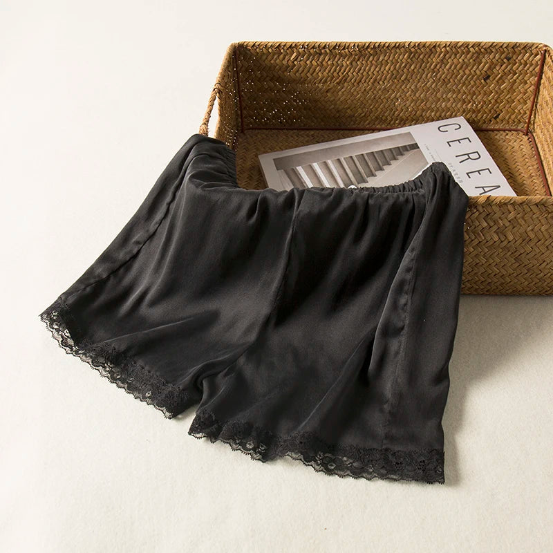 Woman Silk Shorts Black 100%Natural Silk Lace Shorts Summer