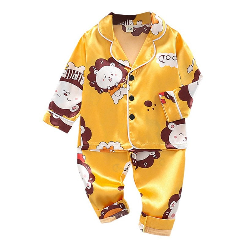 Toddler Silk Satin Pajamas Sleepwear Nightwear Suit Unisex KilyClothing