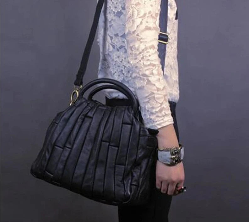Leather Tote Handbag For Women Genuine Cowhide Handmade Patchwork Elegant Cross Body Bags KilyClothing