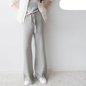 Soft Waxy Comfortable High-Waist Cashmere Knitted Trousers Casual Wide Leg Pants KilyClothing