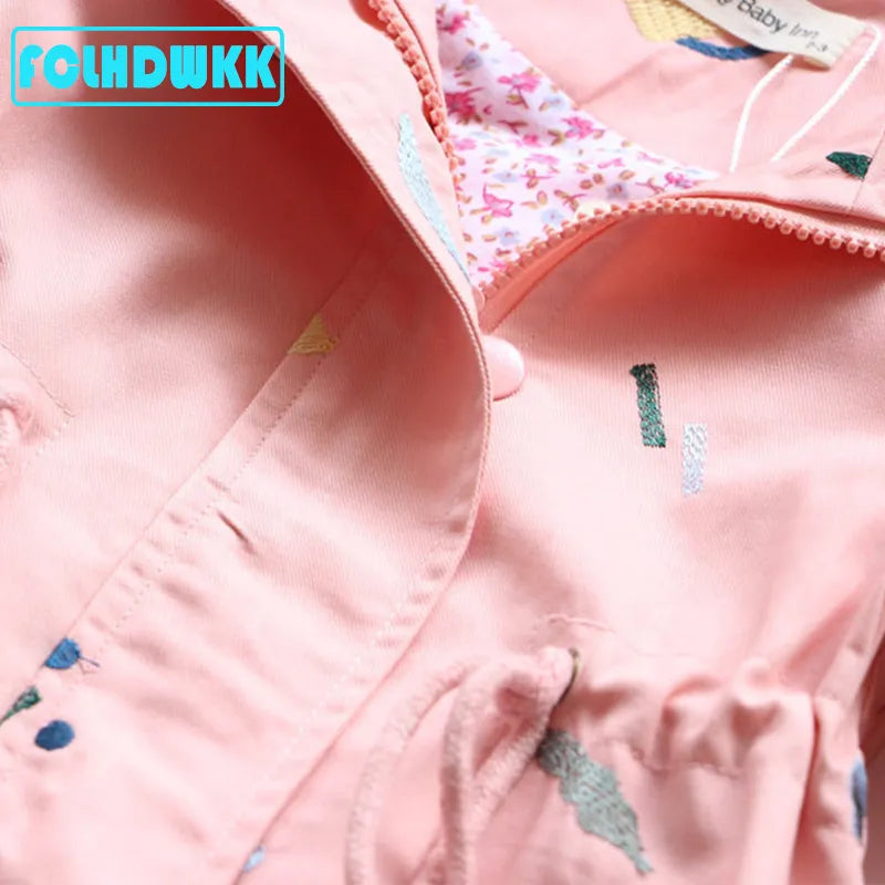 Girls Windbreaker Coat Jackets Baby Kids Flower Embroidery Hooded Outwear For Baby Kids Coats Jacket Clothing KilyClothing