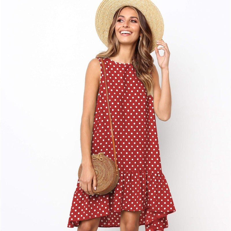 Dress Polka Dot Chiffon Sleeveless Beach Mini Casual Sundress KilyClothing