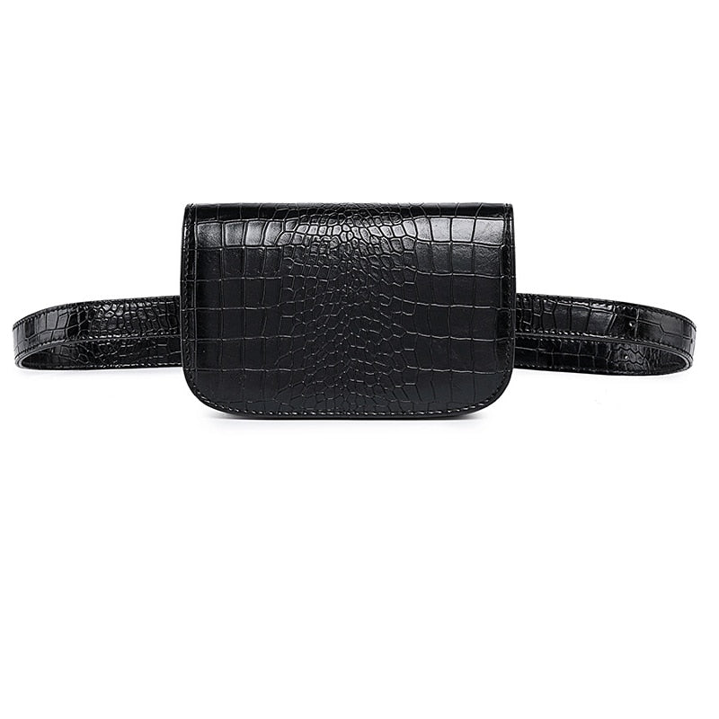 Waist Bags Luxury Leather Fanny Pack Alligator Waist Belt Pack Vintage Mini Black Chest Pouch Small Phone Bag KilyClothing