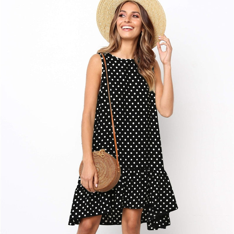 Dress Polka Dot Chiffon Sleeveless Beach Mini Casual Sundress KilyClothing