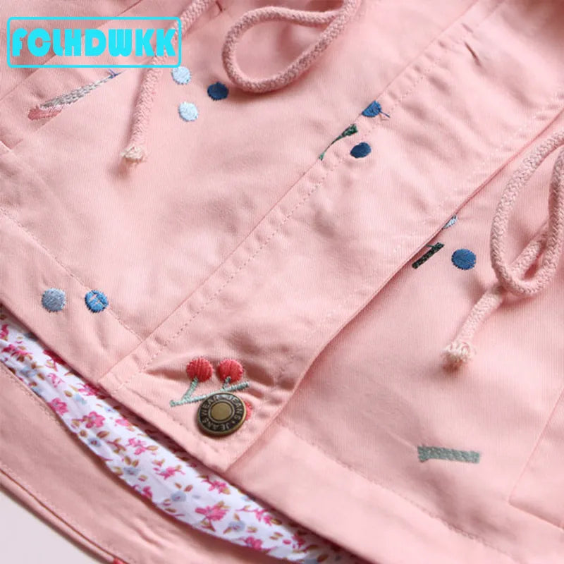 Girls Windbreaker Coat Jackets Baby Kids Flower Embroidery Hooded Outwear For Baby Kids Coats Jacket Clothing KilyClothing