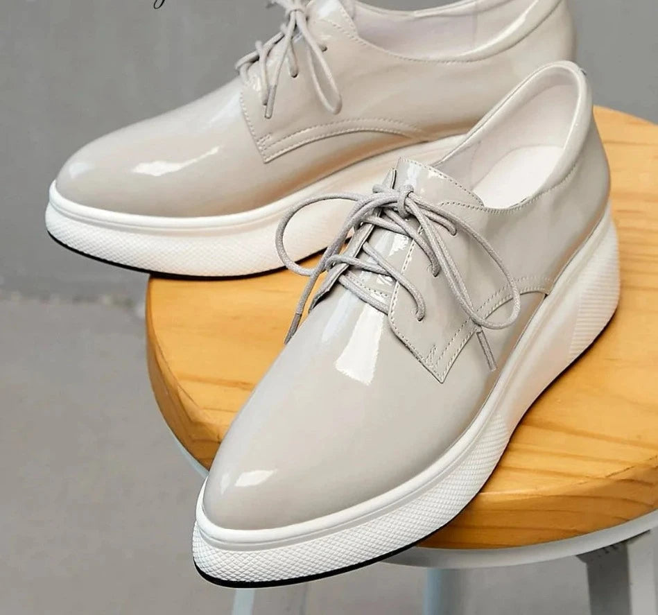 Genuine leather shoes for woman, lace up sneakers, thick high bottom, platform daily wear increased vulcanized shoes, KilyClothing