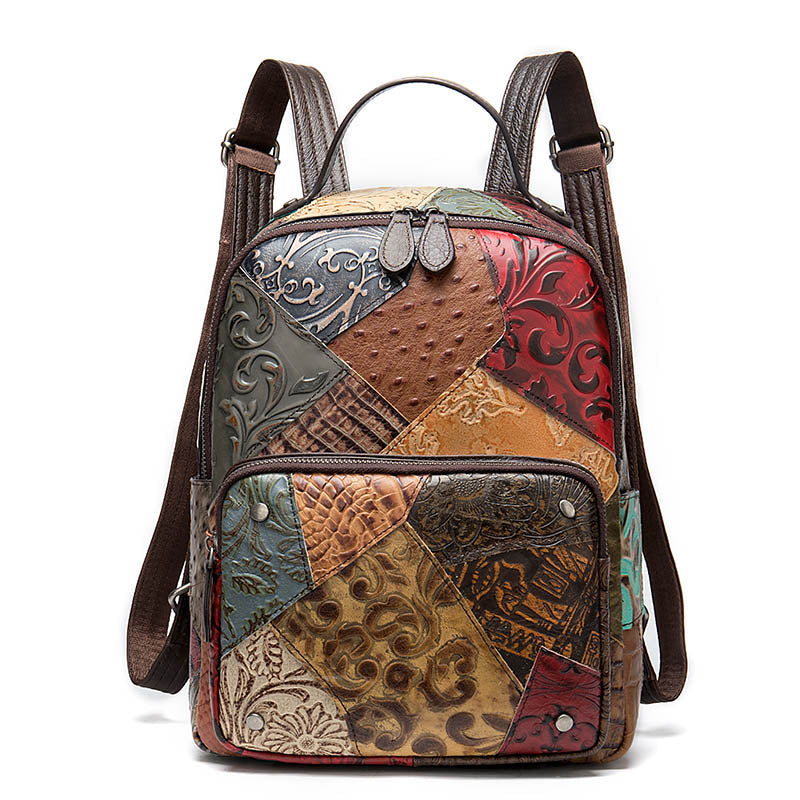 Leather Backpacks for Women with pockets and designs with color and patches KilyClothing