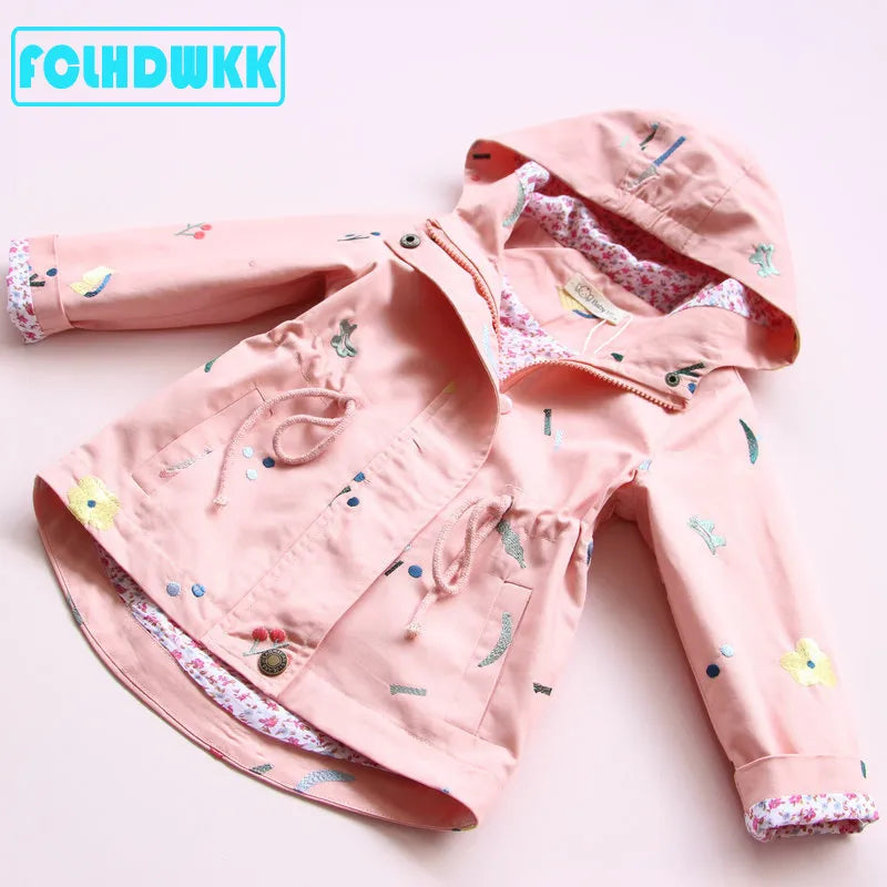 Girls Windbreaker Coat Jackets Baby Kids Flower Embroidery Hooded Outwear For Baby Kids Coats Jacket Clothing KilyClothing