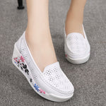 Genuine Leather Platform Shoes Wedges White Lady casual Shoes KilyClothing