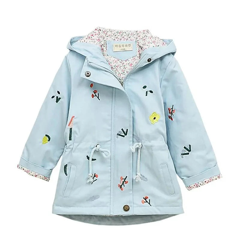 Girls Windbreaker Coat Jackets Baby Kids Flower Embroidery Hooded Outwear For Baby Kids Coats Jacket Clothing KilyClothing