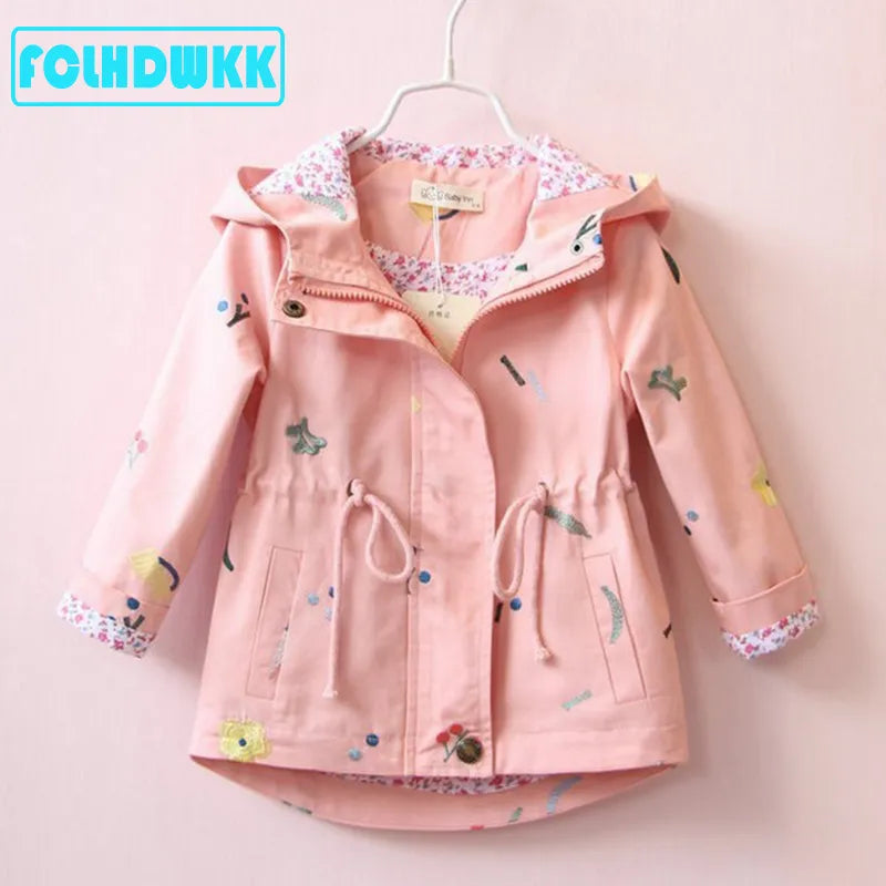 Girls Windbreaker Coat Jackets Baby Kids Flower Embroidery Hooded Outwear For Baby Kids Coats Jacket Clothing KilyClothing