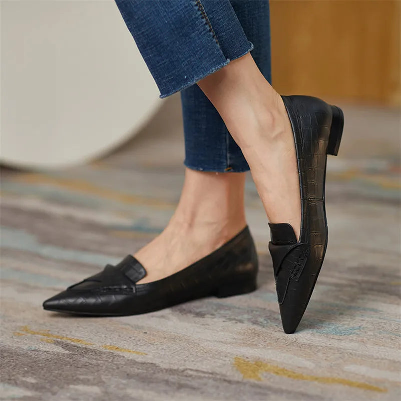 Natural Genuine Leather Flat Shoes Women Pointed Toe Shoes Ballet Flats Shoes Cow Leather Female Footwear Spring Green KilyClothing