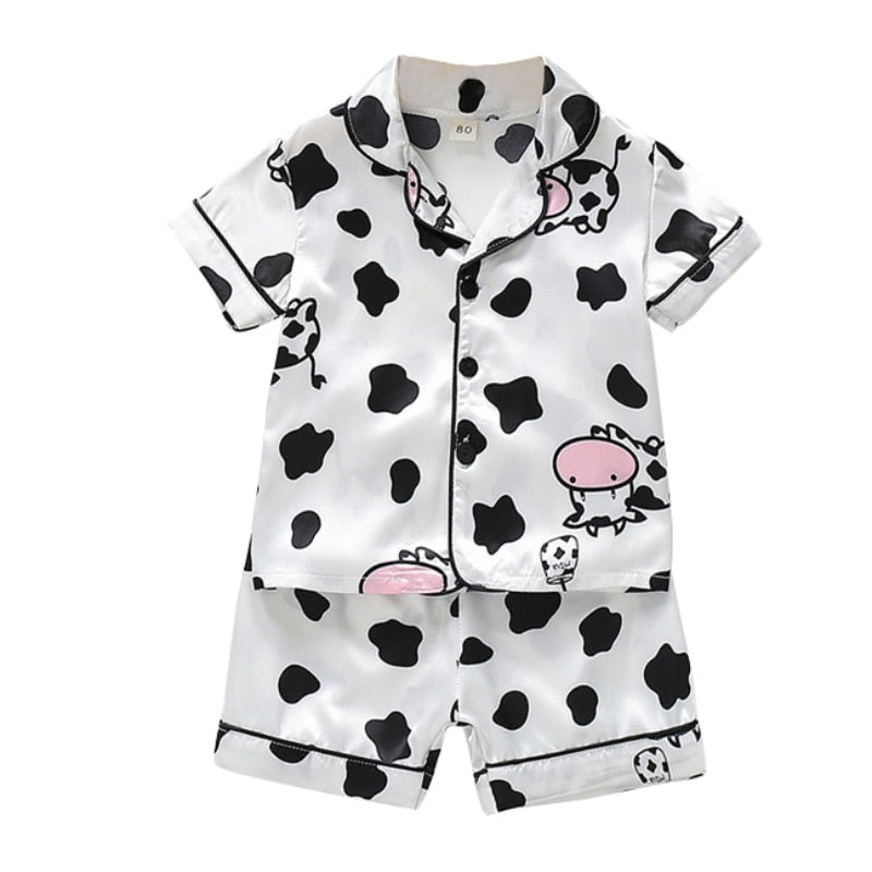 Toddler Silk Satin Pajamas Sleepwear Nightwear Suit Unisex KilyClothing