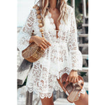 Female Floral Hollow Out Cover-Ups Bathing Beachwear Lace Crochet Swimwear Cover Ups Beach Dress Tunic KilyClothing