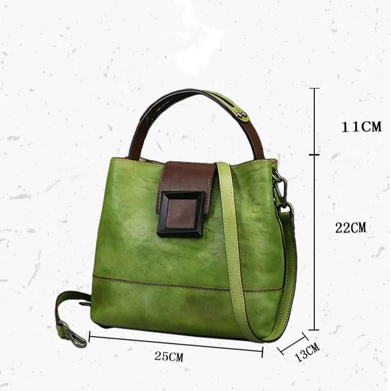 Women's Bag Retro Genuine Leather Shoulder Bags Handmade Women Bucket Bag First Layer Cowhide Top-handle Bags For Female KilyClothing