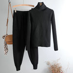 Turtleneck sweater 2 Pieces Set  chic Knitted Pullover top + Sweater pants Jumper Tops+ trousers sweater suits KilyClothing