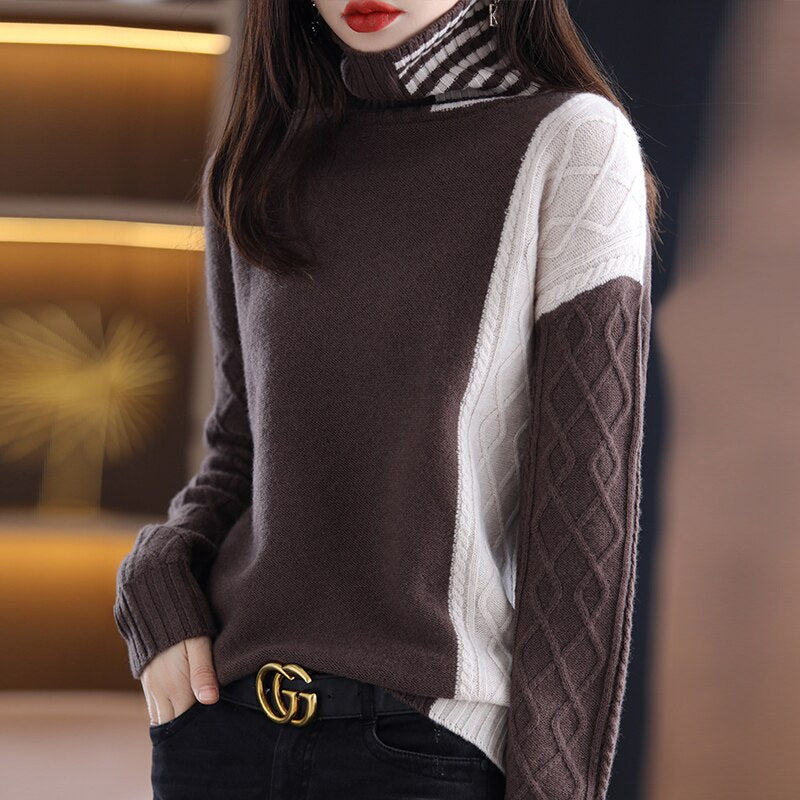 100% Wool Knit Sweaters Fashion Casual Long Sleeve Turtleneck Thick KilyClothing