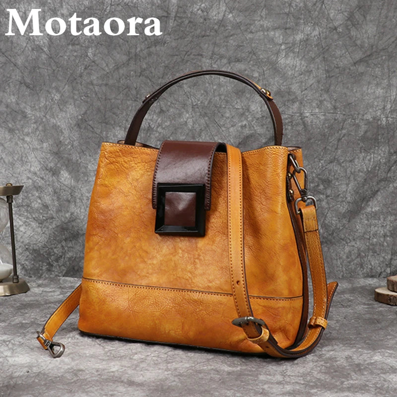 Women's Bag Retro Genuine Leather Shoulder Bags Handmade Women Bucket Bag First Layer Cowhide Top-handle Bags For Female KilyClothing