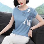 Summer Tees Tshirt Women 95% Cotton Loose Flowers Short-Sleeve T-Shirt  Female KilyClothing