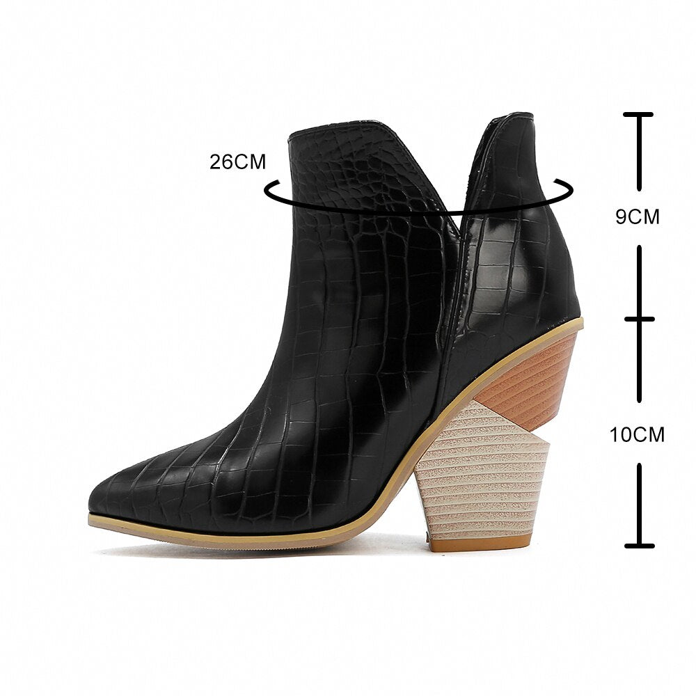 Motorcycle Western Cowboy Boots Women PU Leather Wedges High Heels slip on Cowgirl KilyClothing