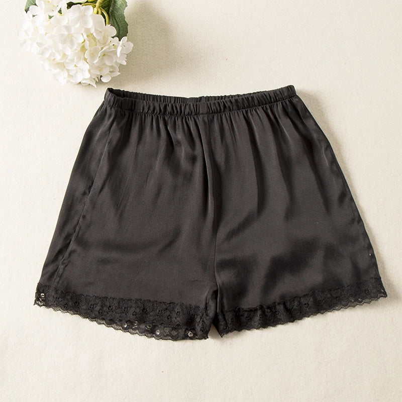 Woman Silk Shorts Black 100%Natural Silk Lace Shorts Summer