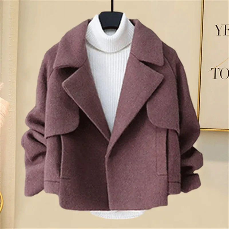 Woolen Jacket for Winter Korean Version Slim Long-sleeved Lapel Short KilyClothing