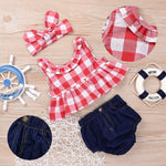 Baby Girl Casual Sport Suits Plaid Skirted T-shirt Tops+Denim Shorts Bloomers KilyClothing