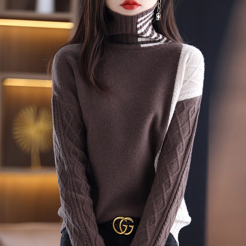 100% Wool Knit Sweaters Fashion Casual Long Sleeve Turtleneck Thick KilyClothing