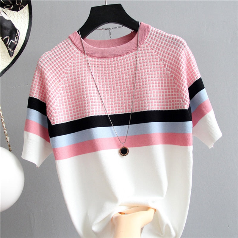 Thin Knitted T Shirt Women Short Sleeve Summer KilyClothing