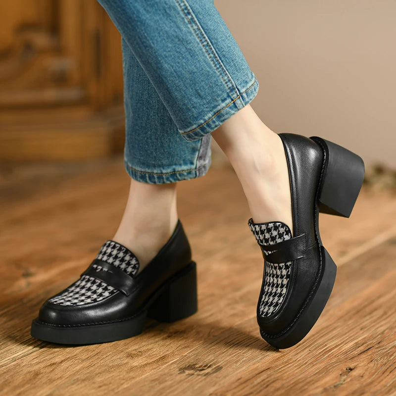 Platform Genuine Leather Chunky Heels Pumps Spring Summer Party Basic Shoes KilyClothing