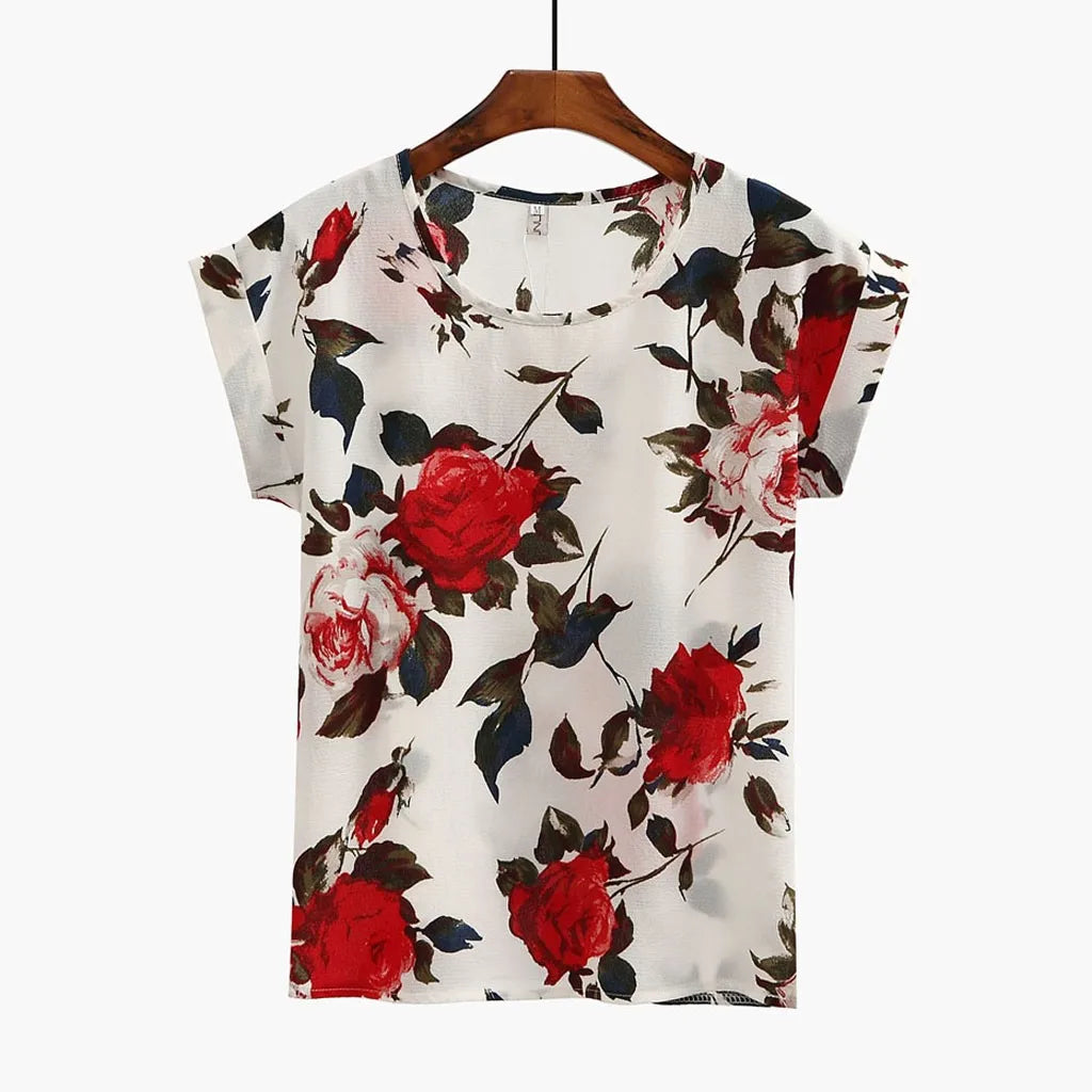 Fashion Floral Print Blouse for women, Pullover, Chiffon Blouses, Vintage Printed Casual Short Sleeve Women Tops Summer KilyClothing