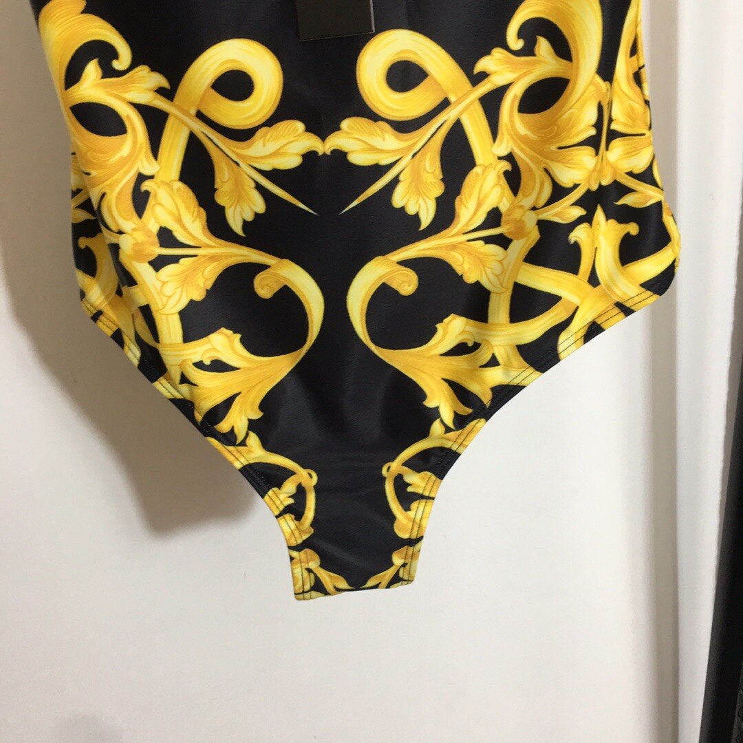 Sexy Gold Print One-piece Summer Ruffled Swimsuit KilyClothing