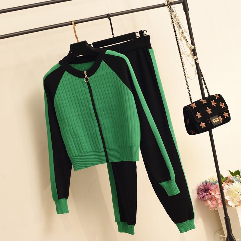 Casual Two-Piece Sweater Cardigan Jacket Women Autumn New Womens Knitted Suit Fashion Baseball Sports Zip Top And Pants Set KilyClothing