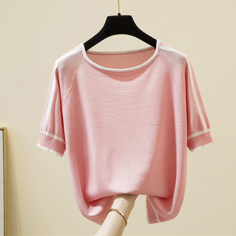 Thin Knitted T Shirt Women Short Sleeve Summer KilyClothing