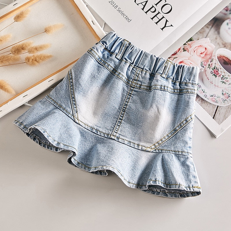 Summer Spring baby girls denim skirt tutu skirt fashion A-Line ruffles skirt for kids girls bottom clothes 2 to 14 years KilyClothing