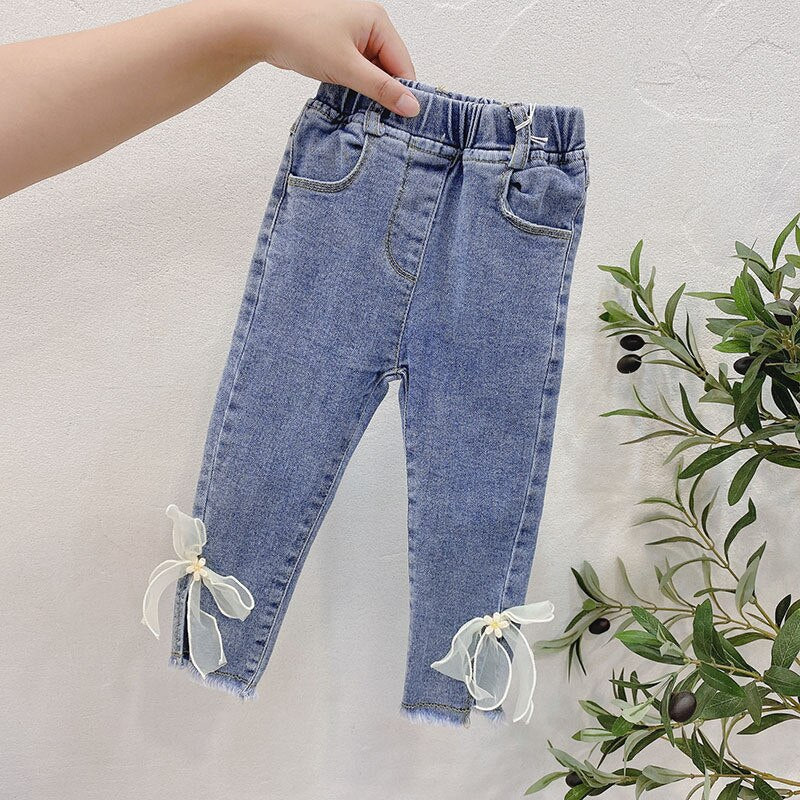 Jeans For Girls Elegant Bow Cute Denim Pants for 7-12 years, Sweet Bowknot Stretch Lovely Spring Child Trousers Toddler Kid Baby Steetwear KilyClothing