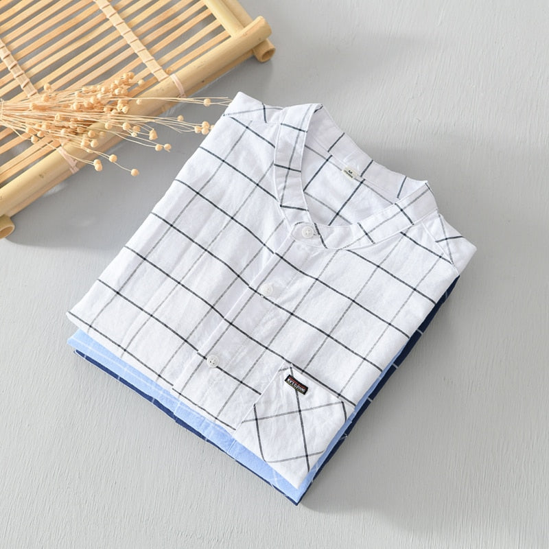 Pure cotton plaid shirt men short-sleeved brand plaid  casual KilyClothing