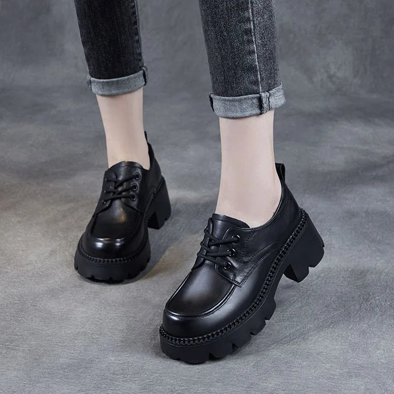 Handmade Thick-soled Women Shoes Retro Genuine Leather Thick High Heel Chunky Platform Casual Shoes Female KilyClothing
