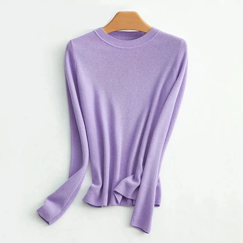 100%Wool O Neck Plain Pullovers Fall Winter Sweaters for Woman Candy Colors