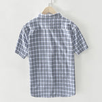 Short Sleeve Cotton Plaided Shirts For Men Japan Business Casual Minimalist Style KilyClothing