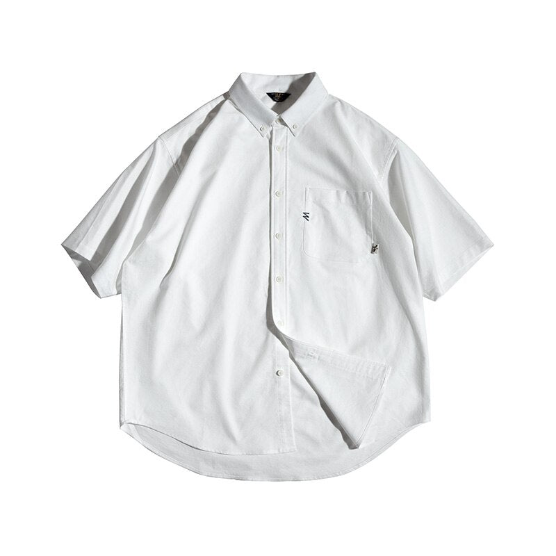 Retro Oversize Short Sleeve Oxford Pocket Shirt 100% Cotton Loose KilyClothing