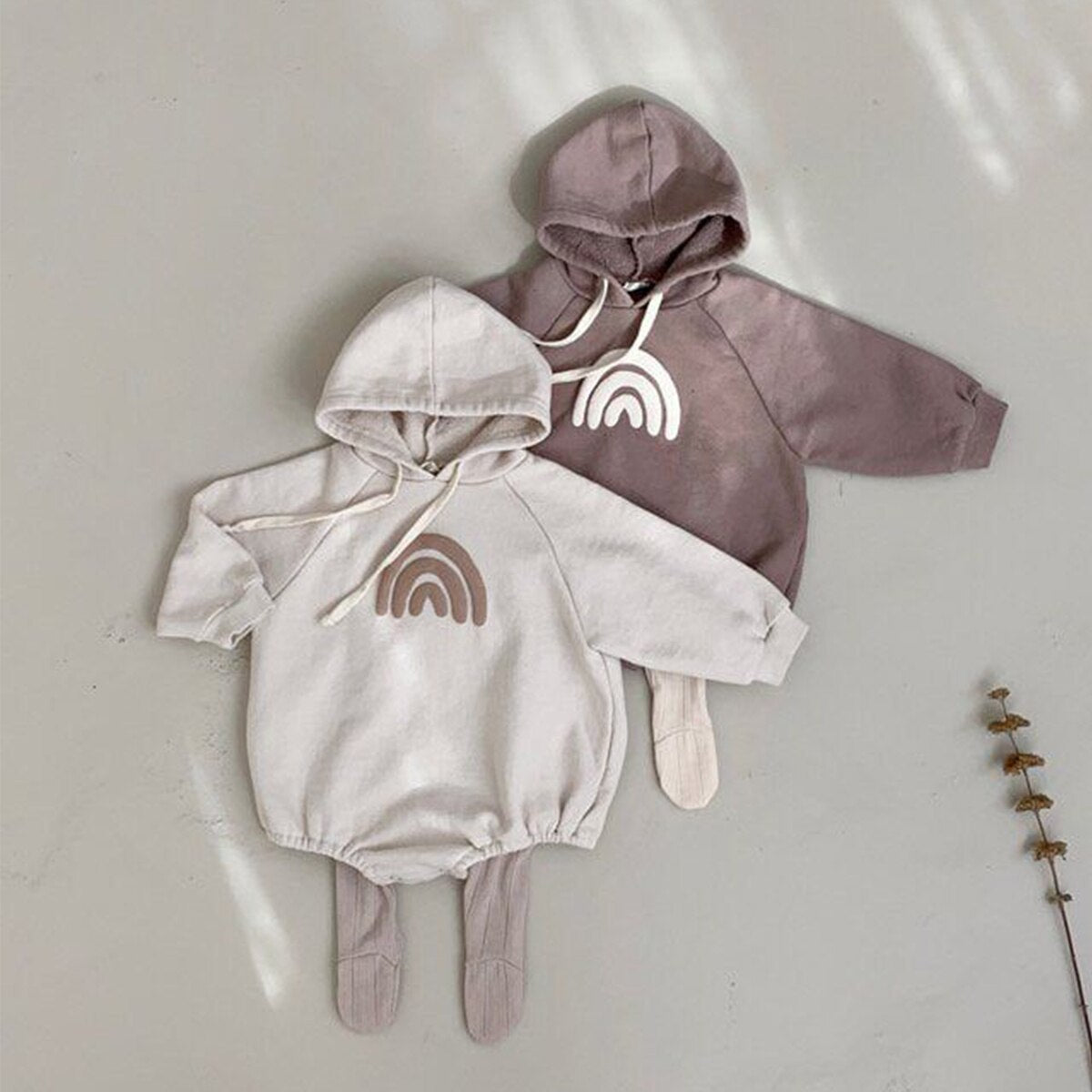 Unisex Oversized Romper Toddler Girls Rainbow Hoodie Romper Autumn Spring Long Sleeve Beige Sweatshirt Outwear Bodysuit KilyClothing